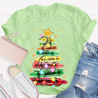 Colorful Holiday Crayon T-Shirt, Christmas Crayon Tree Shirt, Adorable Festive Tree Tee, Art Teacher Xmas Graphic Tee, Holiday Season Apparel