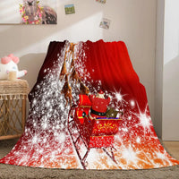 Sparkling Night Sky Holiday Blanket, Santa Sleigh Reindeer Christmas Throw Blanket, Festive Xmas Fleece Blanket, Winter Bed Decor Blanket