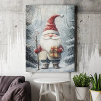 Winter Forest Gnome Canvas Print, Christmas Gnome Canvas Wall Art, Holiday Gnome Wall Decor, Christmas Canvas Art, Family Xmas Present