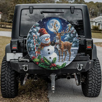 Winter Night Scene Holiday Tire Cover, Christmas Snowman Reindeer Spare Tire Cover, Festive Xmas Wheel Cover, Jeep SUV Truck Holiday Present