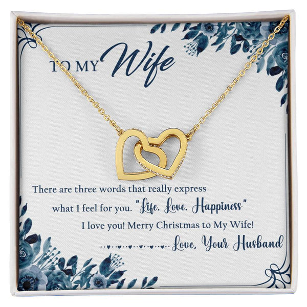 Rose Gold Two Hearts Pendant, Wife Interlocking Hearts Necklace, Cubic Zirconia Heart Necklace, Romantic Christmas Jewelry Pr