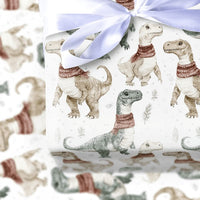 Watercolor T-Rex Gift Wrap, Dinosaur Christmas Wrapping Paper, Holiday Dino Wrapping Paper, Winter Dino Gift Wrap, Kids Christmas Paper