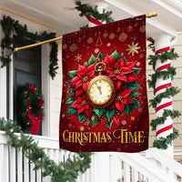 Most Wonderful Time of Year Yard Flag, Christmas Time Garden Flag, Poinsettia Clock Winter Banner, Double-Sided Holiday Lawn Flag Decor