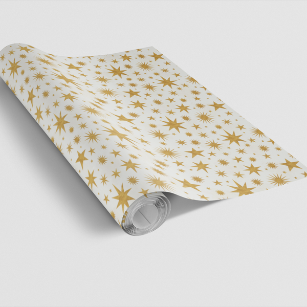 Celestial Star Gift Wrap, Starlight Gold Wrapping Paper, Elegant Holiday Wrapping Paper, Christmas Gift Wrap Roll, Celestial 