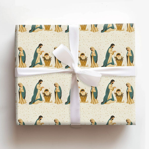 Holy Family Religious Gift Wrap, Nativity Scene Christmas Wrapping Paper, Christian Manger Illustration Paper, Holiday Wrappi