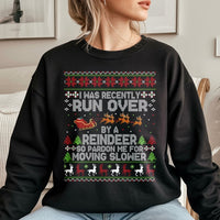 Humorous Ugly Christmas Sweater Crewneck, Run Over by A Reindeer Sweatshirt, Grandma Got Run Over Holiday Pullover, Retro Xmas Sweater