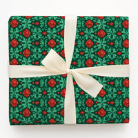 Folk Art Christmas Gift Wrap, Red Poinsettia Wrapping Paper, Vintage Floral Holiday Wrapping Paper, Botanical Xmas Gift Wrapping Paper