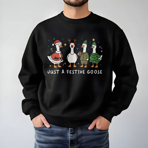 Silly Goose Holiday Sweater, Festive Goose Christmas Sweatshirt, Humorous Duck Winter Crewneck, Adorable Farm Animal Holiday 