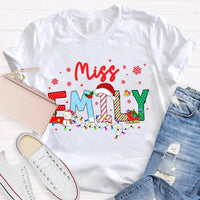 Custom Snowflake Holiday T-Shirt, Personalized Christmas Lights Teacher Shirt, Festive Classroom Graphic Tee, Teacher Xmas Present