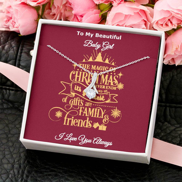 Alluring Beauty Ribbon Pendant Necklace, Christmas Necklace for Daughter, 14k White Gold Holiday Jewelry, Meaningful Xmas Pre