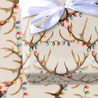 Holiday Lights Deer Gift Wrap, Deer Antler Christmas Wrapping Paper, Rustic Watercolor Antlers Wrapping Paper, Country Gift Wrap Roll