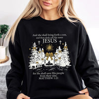 Matthew 1 21 Scripture Sweatshirt, Jesus Nativity Scene Sweatshirt, Christian Faith Sweatshirt, Religious Christmas Crewneck, Holiday Present