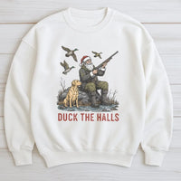 Santa Duck Hunting Sweatshirt, Duck the Halls Christmas Sweatshirt, Humorous Duck Hunter Crewneck, Holiday Hunting Pullover, Hunter Dad Present