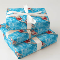 Tropical Vacation Santa Gift Wrap, Swimming Santa Wrapping Paper, Summer Beach Christmas Wrapping Paper, Humorous Holiday Present Paper