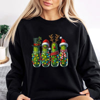 Holiday Pickle Jar Fairy Lights Sweater, Christmas Pickle Sweatshirt, Humorous Pickle Christmas Crewneck, Festive Food Lover Sweatshirt Present