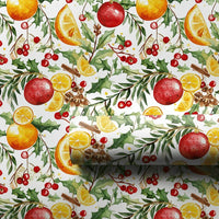 Orange Slice Christmas Gift Wrap, Watercolor Citrus Holly Wrapping Paper, Botanical Pinecone Wrapping Paper, Holiday Present Wrapping Paper