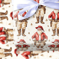 Western Holiday Gift Wrap, Cowboy Santa Claus Christmas Wrapping Paper, Retro Country Wild West Christmas Wrapping Paper, Holiday Gift Wrap