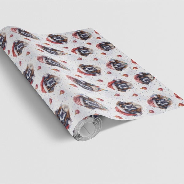 Watercolor Dog Santa Hat Gift Wrap, Saint Bernard Christmas Wrapping Paper, Festive Dog Holiday Wrapping Paper, Dog Lover Pre