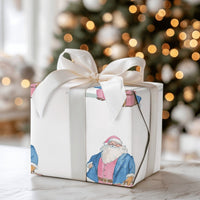 Pink Suit Santa Claus Wrapping Paper, Travel Santa Wrapping Paper, Whimsical Watercolor Holiday Gift Wrap, Christmas Present Wrapping Paper