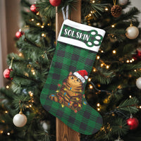Personalized Green Plaid Holiday Stocking, Cat Christmas Stocking, Custom Pet Lover Xmas Stocking, Adorable Kitty Christmas Mantle Decor Present