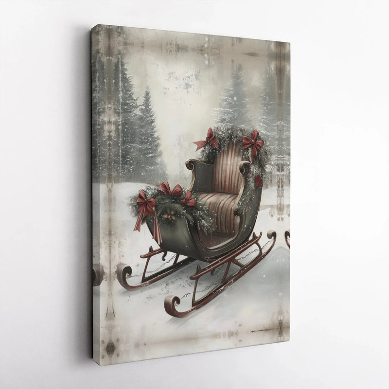 Winter Forest Scene Canvas Art, Vintage Christmas Sleigh Canvas Print, Snowy Holiday Wall Decor Canvas, Christmas Wall Art Canvas