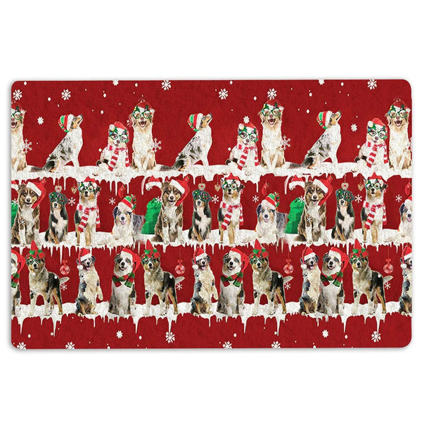 Snowflake Tree Holiday Welcome Mat, Australian Shepherd Christmas Doormat, Aussie Dog Front Door Mat, Xmas Entry Rug, Pet Lov