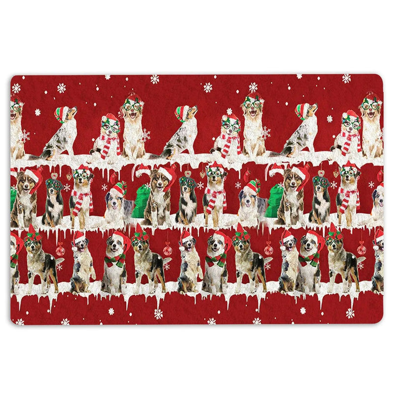 Snowflake Tree Holiday Welcome Mat, Australian Shepherd Christmas Doormat, Aussie Dog Front Door Mat, Xmas Entry Rug, Pet Lover Present
