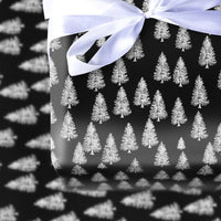 Snowy Pine Tree Gift Wrap, Black and White Christmas Wrapping Paper, Modern Winter Wrapping Paper, Monochrome Holiday Present Wrap Roll