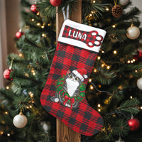 Grey Tabby Kitten Holiday Stocking, Personalized Cat Christmas Stocking, Santa Hat Wreath Pet Stocking, Custom Cat Lover Christmas Present