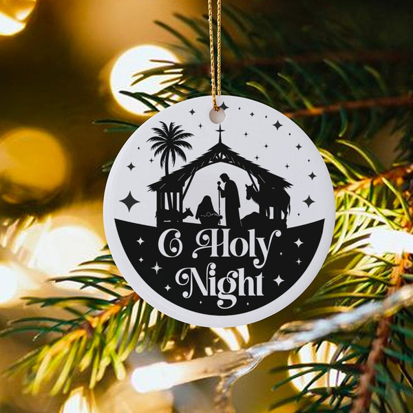 Religious Nativity Scene Ornament, O Holy Night Nativity Christmas Ornament, Christian Ceramic Tree Ornament, Spiritual Faith
