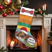 Custom Dog Name Holiday Stocking, Personalized Sheltie Christmas Stocking, Shetland Sheepdog Christmas Stocking, Velboa Pet Lover Xmas Present