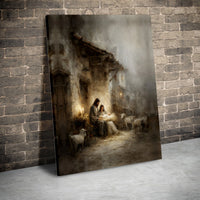 Holy Family Manger Christmas Print, Nativity Scene Canvas Wall Art, Christian Holiday Canvas Art, Religious Manger Decor, Digital Download