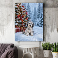 Snowy Christmas Tree Dog Illustration Print, Schnauzer Christmas Canvas Wall Art, Festive Holiday Schnauzer Poster, Dog Digital Download