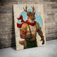 Muscular Christmas Fantasy Canvas Print, Anthropomorphic Reindeer Canvas Wall Art, Unique Holiday Art Print, Winter Season Wall Decor Present