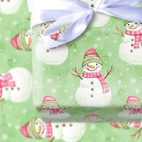 Watercolor Snowmen Gift Wrap, Snowman Christmas Wrapping Paper, Pink Plaid Holiday Wrapping Paper, Adorable Winter Xmas Gift Wrapping Paper