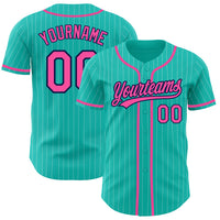 Custom Baseball Jersey - Aqua White Pinstripe Pink-Navy Authentic