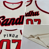 Custom Basketball Jersey - Cream Red-Black Round Neck Rib-Knit