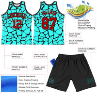 Custom Basketball Jersey - Aqua Red-Black Abstract Network Round Neck Sublimation Set