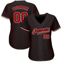 Custom Baseball Jersey - Black Red Pinstripe Red-White Authentic