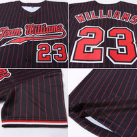 Custom Baseball Jersey - Black Red Pinstripe Red-White Authentic