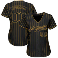 Custom Baseball Jersey - Black Old Gold Pinstripe Black Authentic