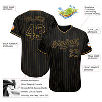 Custom Baseball Jersey - Black Old Gold Pinstripe Black Authentic