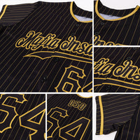 Custom Baseball Jersey - Black Old Gold Pinstripe Black Authentic