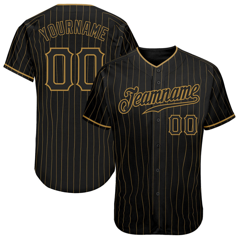 Custom Baseball Jersey - Black Old Gold Pinstripe Black Authentic