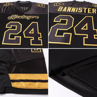 Custom Football Jersey - Black Black-Gold Mesh Authentic