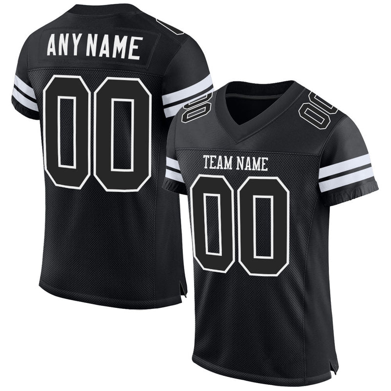 Custom Football Jersey - Black Black-White Mesh Authentic