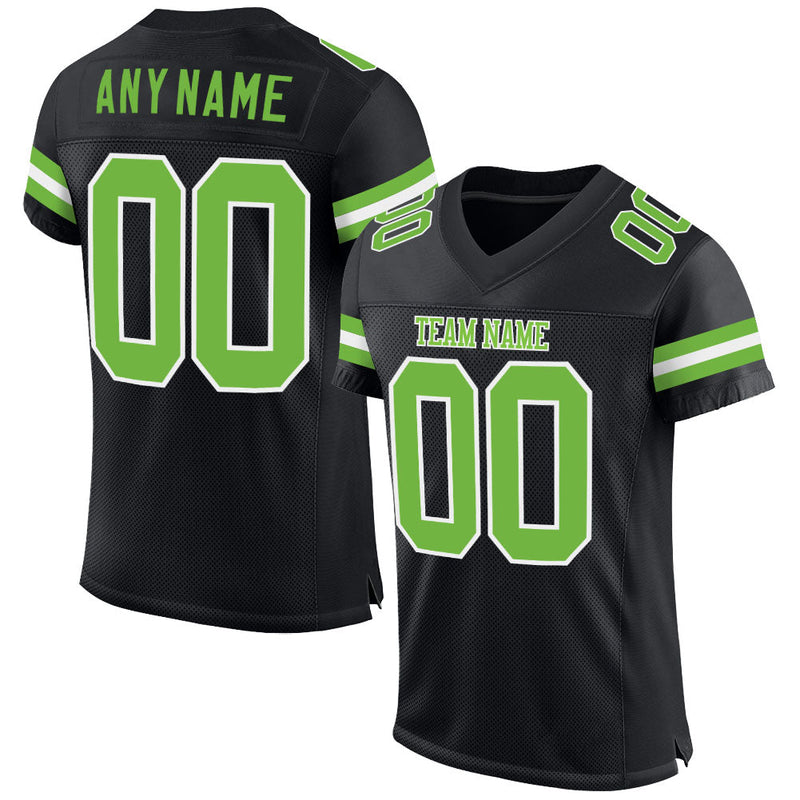 Custom Football Jersey - Black Neon Green-White Mesh Authentic