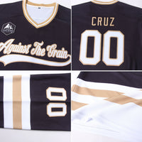 Custom Hockey Jersey - Black White-Old Gold