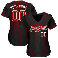 Custom Baseball Jersey - Black Red Pinstripe Red-White Authentic