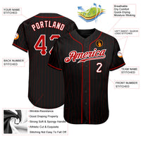 Custom Baseball Jersey - Black Red Pinstripe Red-White Authentic